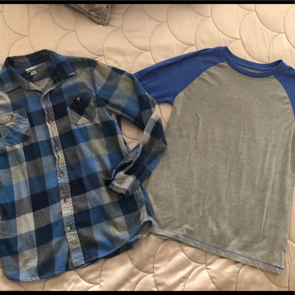 Blue Flannel shirt & Blue Raglan Tee